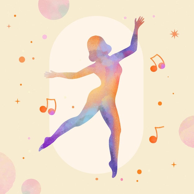 Vector aquarel kleurrijke silhouet van een danseres
