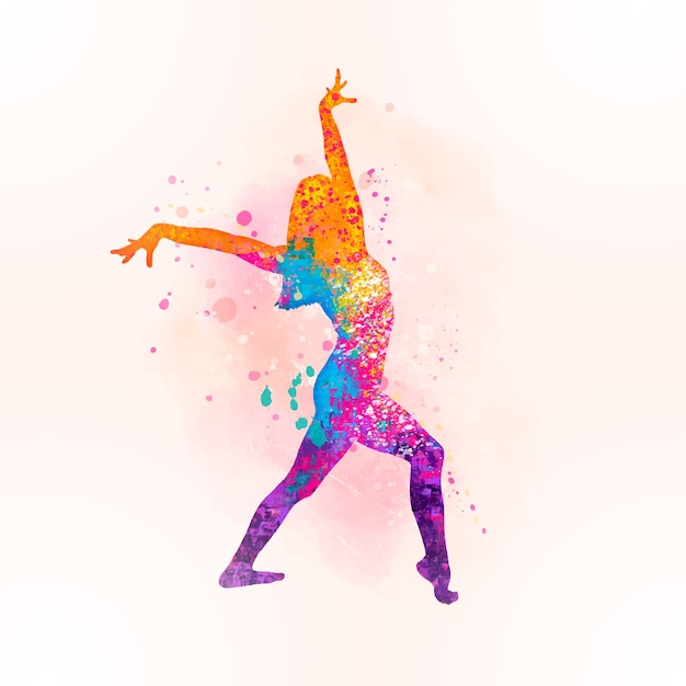 Aquarel kleurrijke silhouet van een danseres