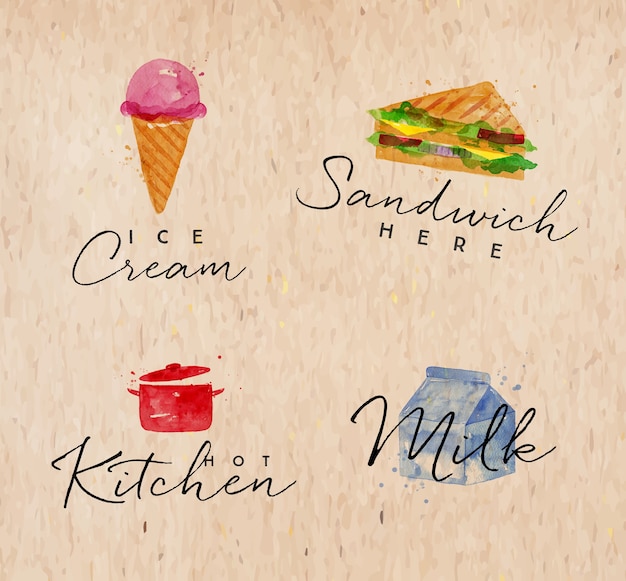 Aquarel label sandwich kraftpapier