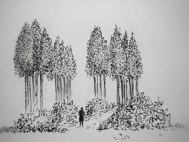 Vector aquarel landschap met bomen abstracte natuur achtergrond bos sjabloon handgetekende