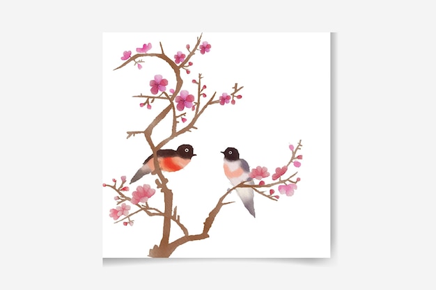 Aquarel lente vogelhuisje in het land Premium Vector