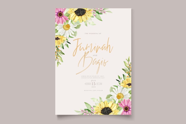aquarel madeliefje en zonnebloem uitnodigingskaarten set