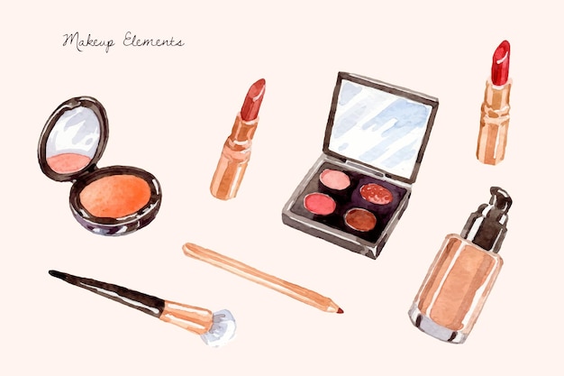 Aquarel make-up tools en cosmetische producten collectie