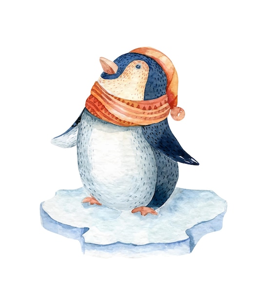 Aquarel merry christmas karakter pinguïn Winter cartoon schattig grappig dier Sneeuw vakantie xmas