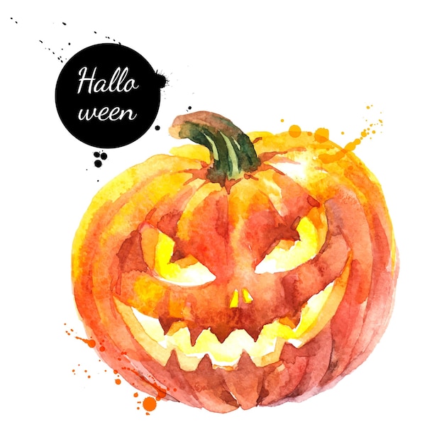 Aquarel met de hand getekende schets halloween scary pumpkin vector vakantie geïsoleerde geschilderde illustratie op witte achtergrond