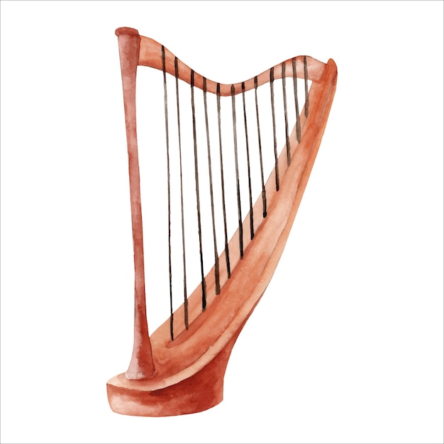 Aquarel muzikale snaarinstrument harp geïsoleerd op witte achtergrond Klassieke muziek