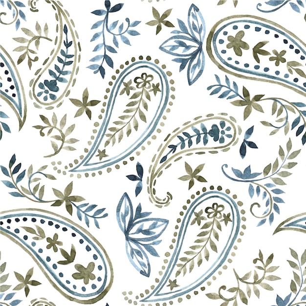aquarel naadloos patroon met oosterse paisley in natuurlijke kleur op een witte achtergrond