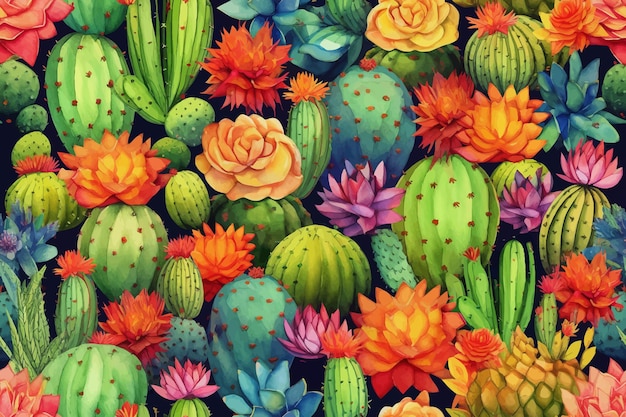 aquarel naadloos patroon van cactus