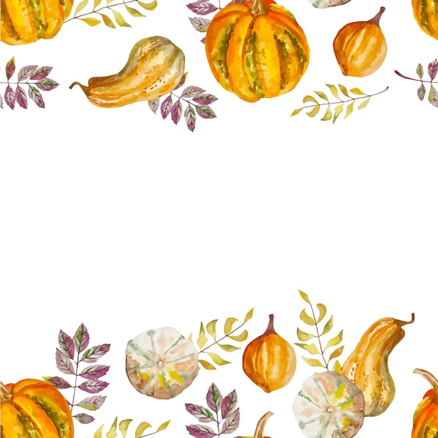 Aquarel naadloze frame herfst pompoenen en bladeren voor uitnodigingen decoraties textiel