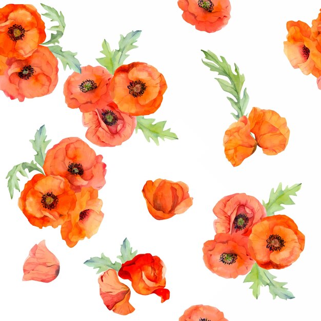 Aquarel naadloze patroon met hand getrokken zomer heldere rode papaver bloemen geïsoleerd op een witte achtergrond Ontwerp voor uitnodigingen bruiloft liefde of wenskaarten papier print textiel