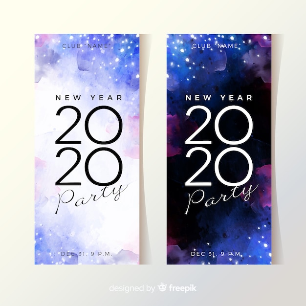 Aquarel nieuwjaar 2020 partij banners