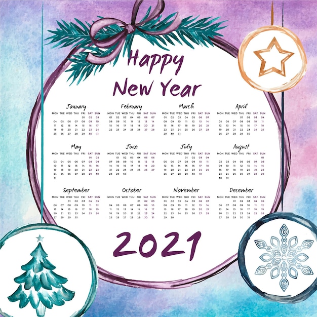 Aquarel nieuwjaar 2021 kalender