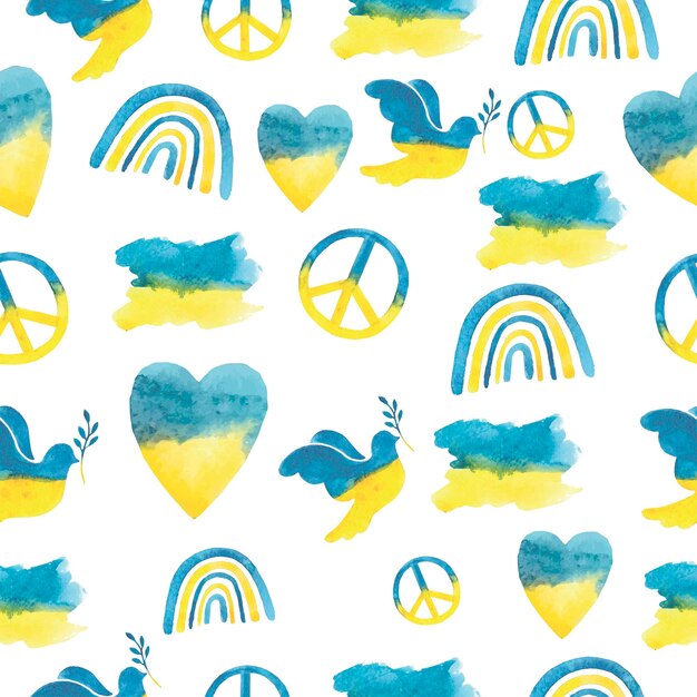 Aquarel Oekraïne patroon Blauwe en gele borden Vector illustratie