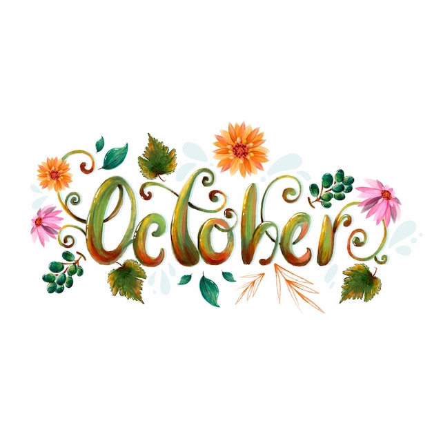 Aquarel oktober belettering