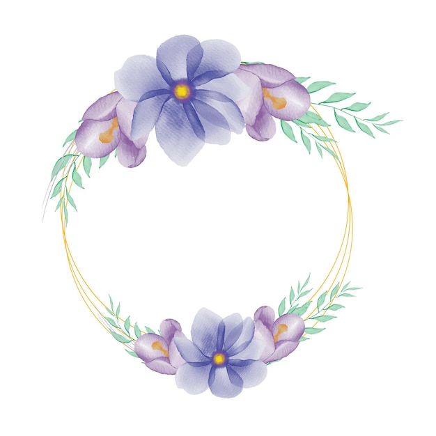 Aquarel paarse en blauwe bloemen frame achtergrond
