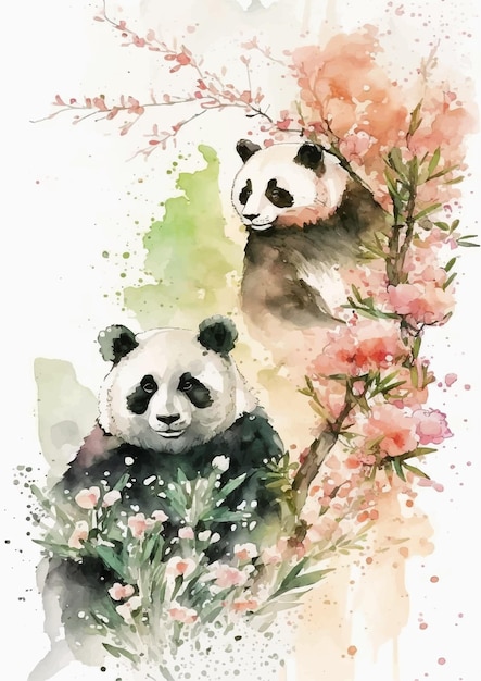 Aquarel Panda Love Vector Design