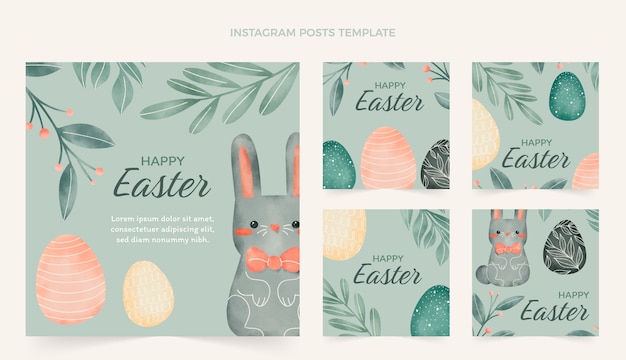 Vector aquarel pasen instagram posts collectie