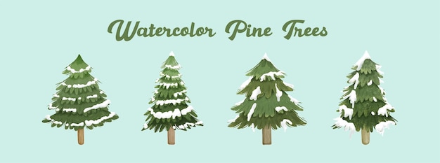 Aquarel Pine Trees Collectie voor Kerst Elementen Clipart 02
