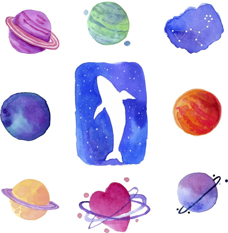Aquarel planeten ruimte melkweg