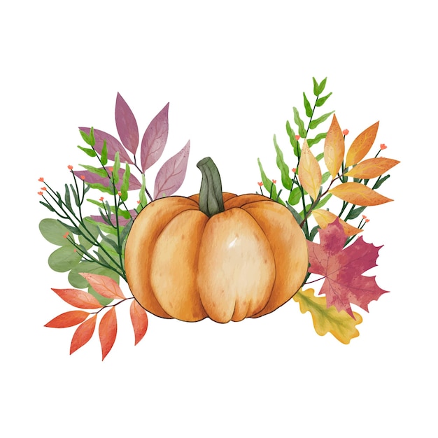 Aquarel pompoen samenstelling laat pompoen. Clip art herfst ontwerpelementen.