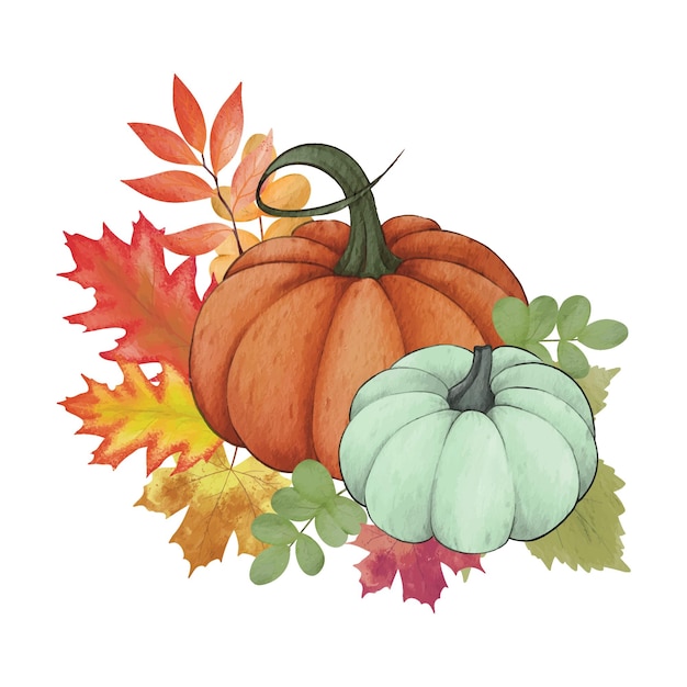 Aquarel pompoen samenstelling laat pompoen. Clip art herfst ontwerpelementen.