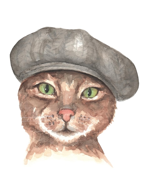 aquarel portret van een kat in een pet