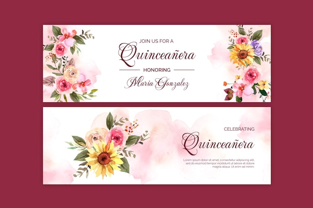 Vector aquarel quinceanera banner