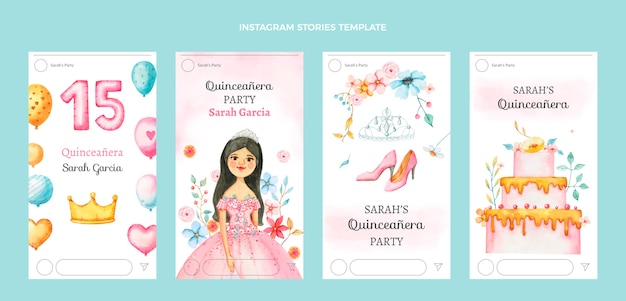 Aquarel quinceañera instagram verhalen sjabloon