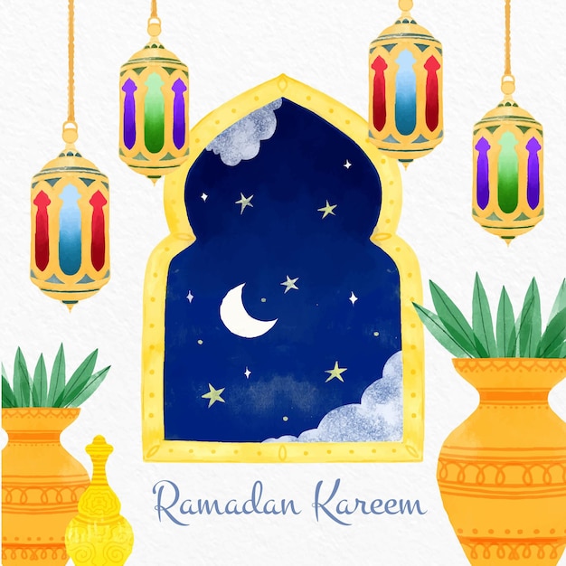 Aquarel ramadan kareem illustratie