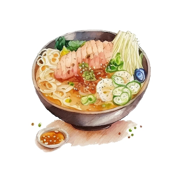 Aquarel ramen bowl noodles vector cultuur japan