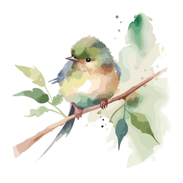 Aquarel realistische vogel op een tak achtergrond super schattig dier