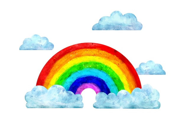 Aquarel regenboog met wolken