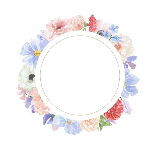 Aquarel rond frame van blauw roze bloemen