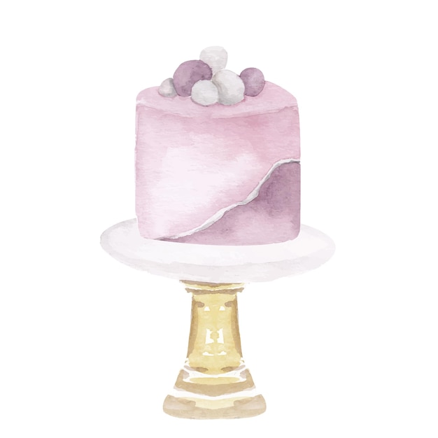 Aquarel roze cake met macaron illustratie geïsoleerd op een witte achtergrond