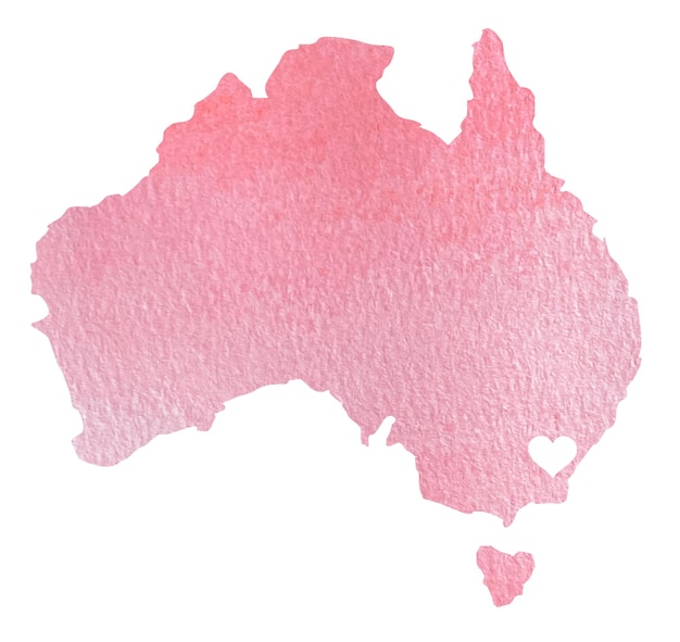 Aquarel roze kaart van Australië met vermelding van Sydney geïsoleerd op wit