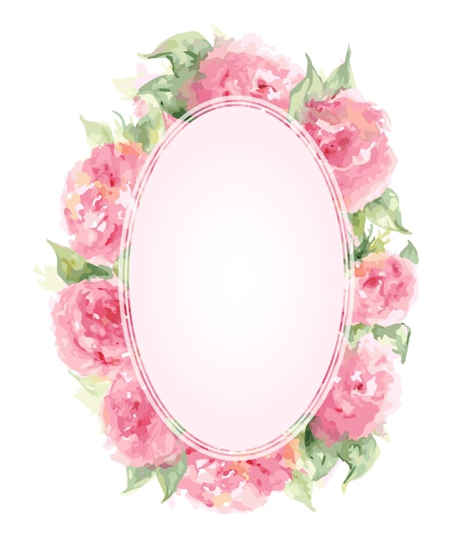 Aquarel roze thee roos pioen bloem bloemen samenstelling frame grens sjabloon achtergrond vector geïsoleerd