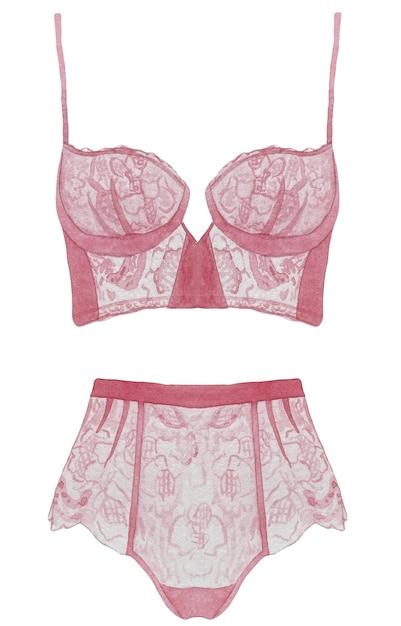 Aquarel roze vrouw lingerie kanten ondergoed illustratie Bruids douche partij lingerie set clipart