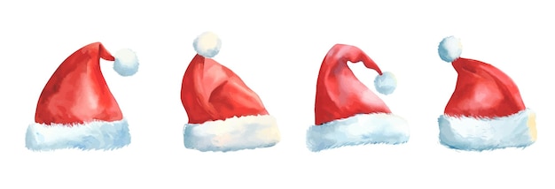 Aquarel Santa Claus hoed clipart set