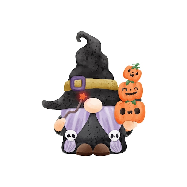 Aquarel schattig kabouter happy Halloween party vectorillustratie op witte achtergrond