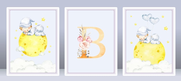 Aquarel schattige babyjongen set