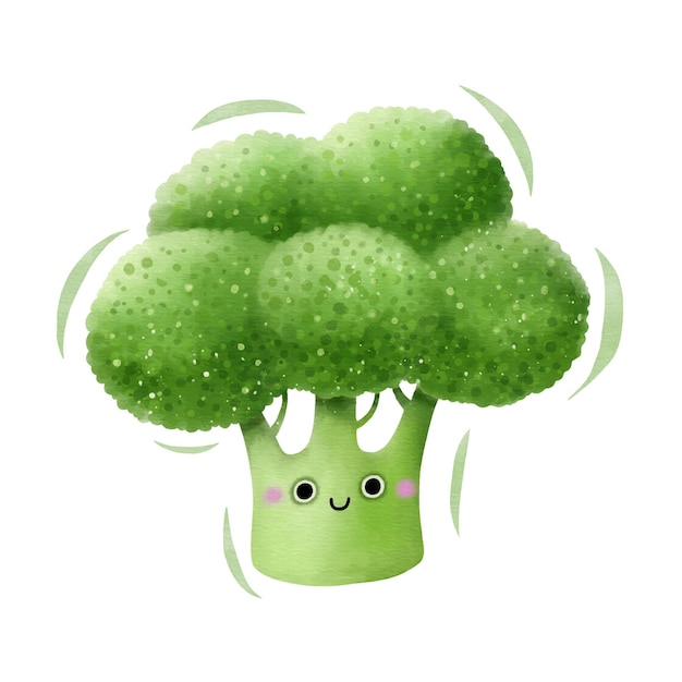 Aquarel schattige broccoli stripfiguur Vector illustratie