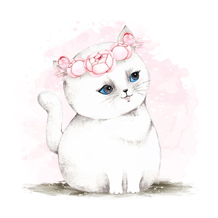 Vector aquarel schattige kat met bloemenkrans wearing