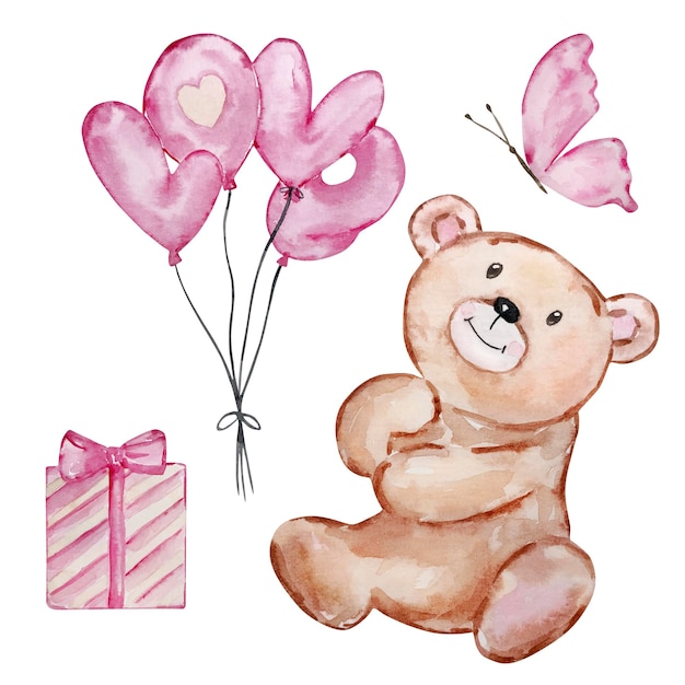 Aquarel schattige teddyberen Valentijnsdag