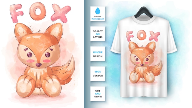 Aquarel schattige vos - poster en merchandising