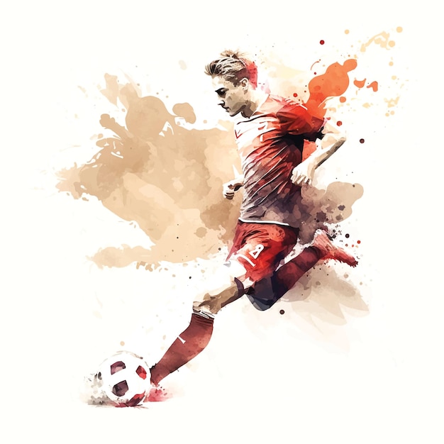 Vector aquarel schilderij van een man die voetbal speelt