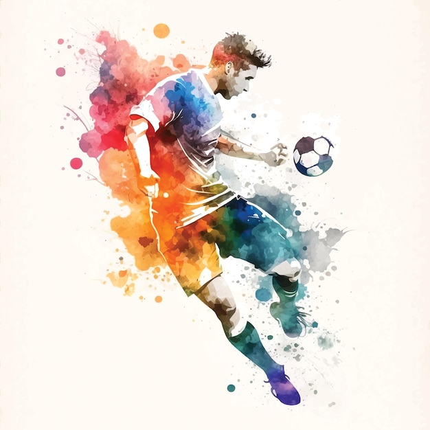Aquarel schilderij van een man die voetbal speelt