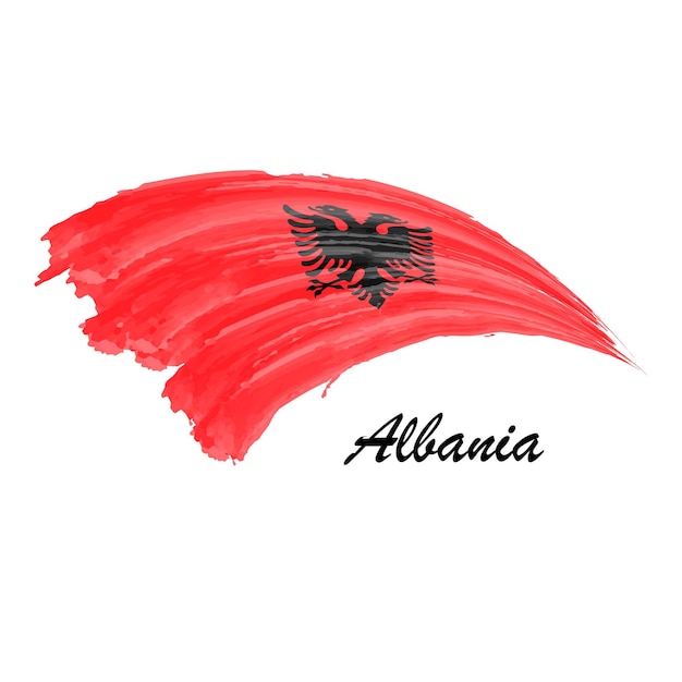 Aquarel schilderij vlag van Albanië Hand tekening penseelstreek illustratie