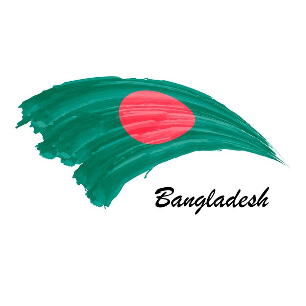 Aquarel schilderij vlag van Bangladesh Hand tekening penseelstreek illustratie