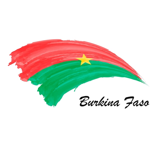 Aquarel schilderij vlag van Burkina Faso Hand tekening penseelstreek illustratie