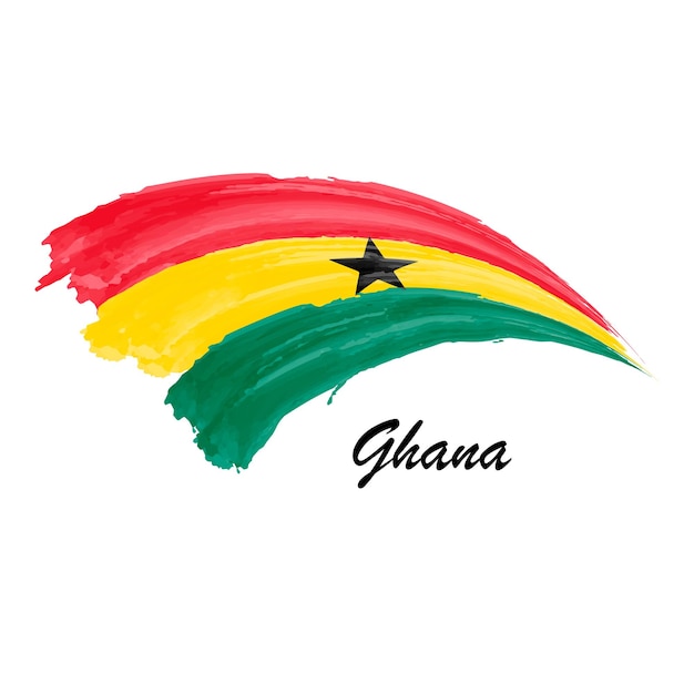 Aquarel schilderij vlag van Ghana Hand tekenen penseelstreek illustratie